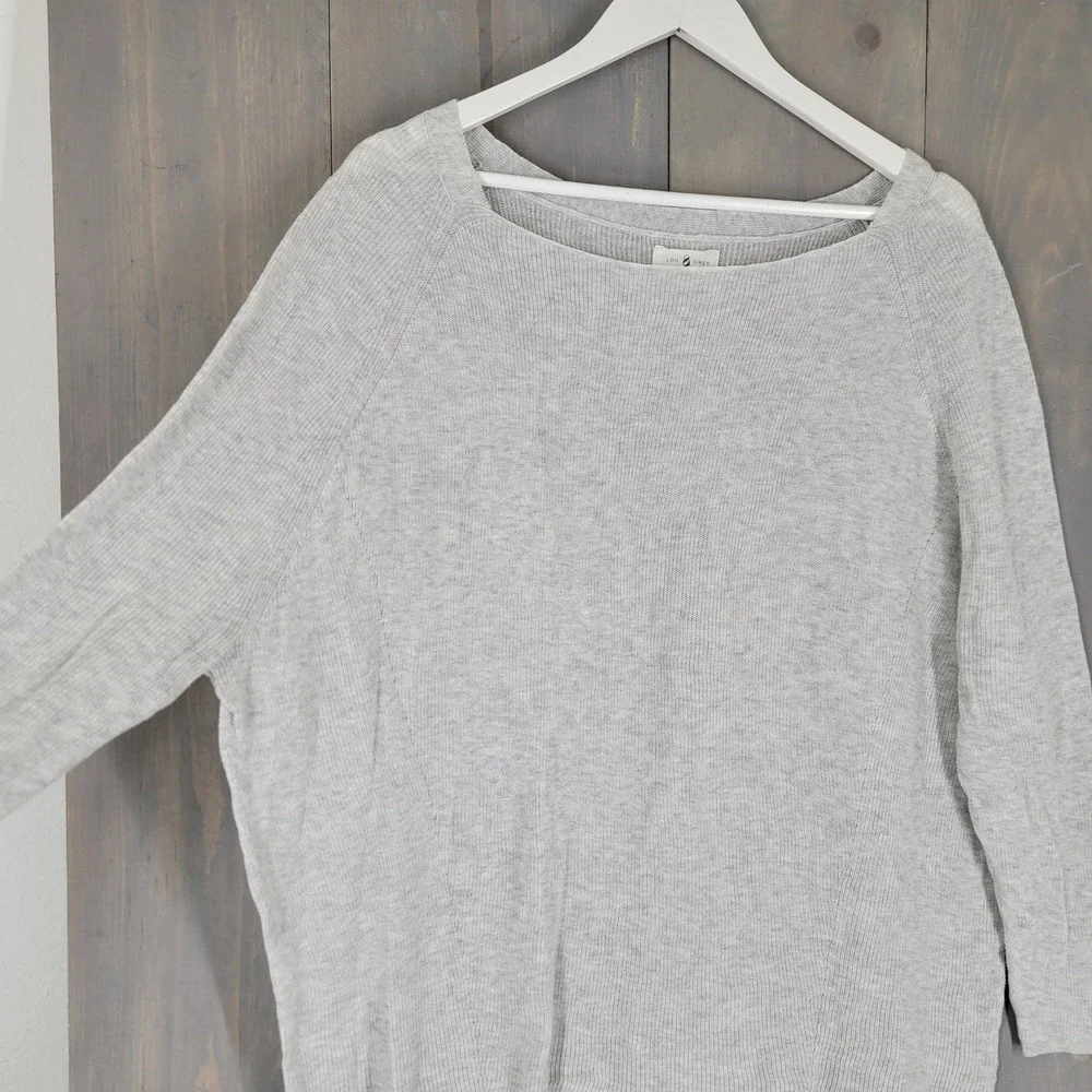 Lou & Grey Knit Sweater Women Medium Gray‎ Lightweight Cotton Boat Neck Raglan
